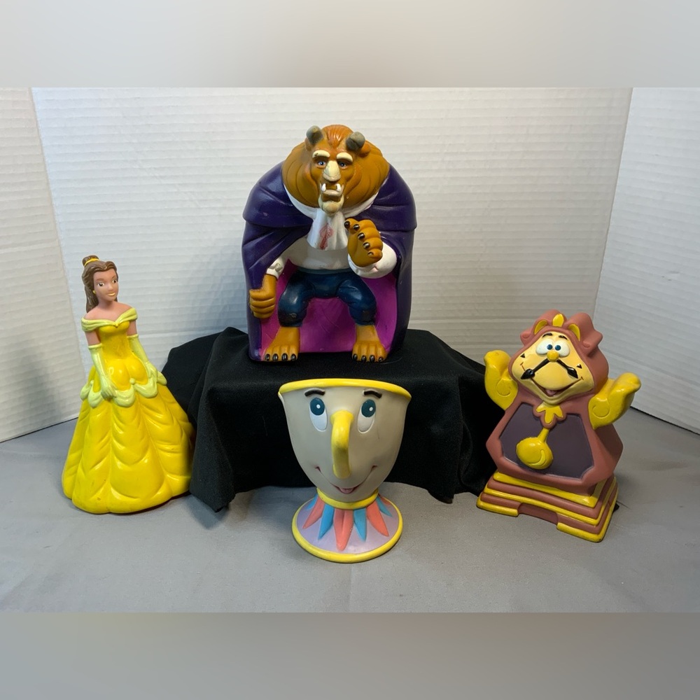 Pizza Hut Disney Beauty and the Beast Soft Rubber Hand Puppets 1992 Set of 4